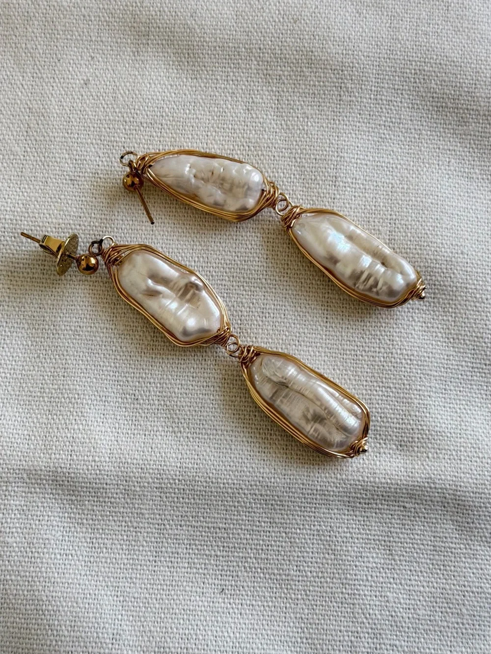 LIKE NEW. Double Pearl Drop Earrings Long Pearl Statement Earrings